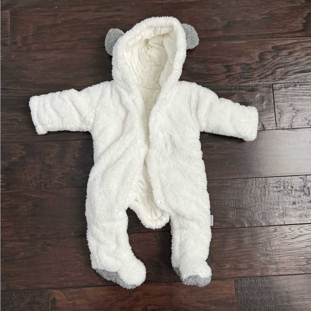 Cozy White and Gray Baby Bear Onesie